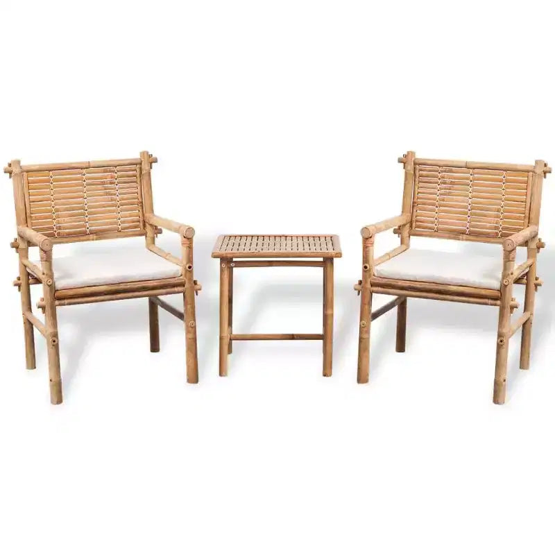 vidaXL Garden Table And Chair White Bamboo, Cotton, Polyester Small
