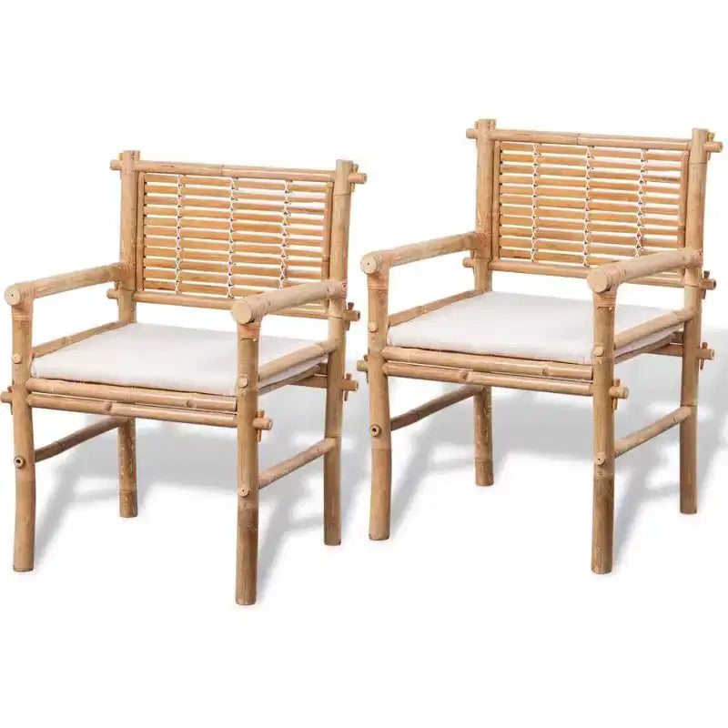 vidaXL Table et chaises de jardin Blanc Bambou, Coton, Polyester Petit