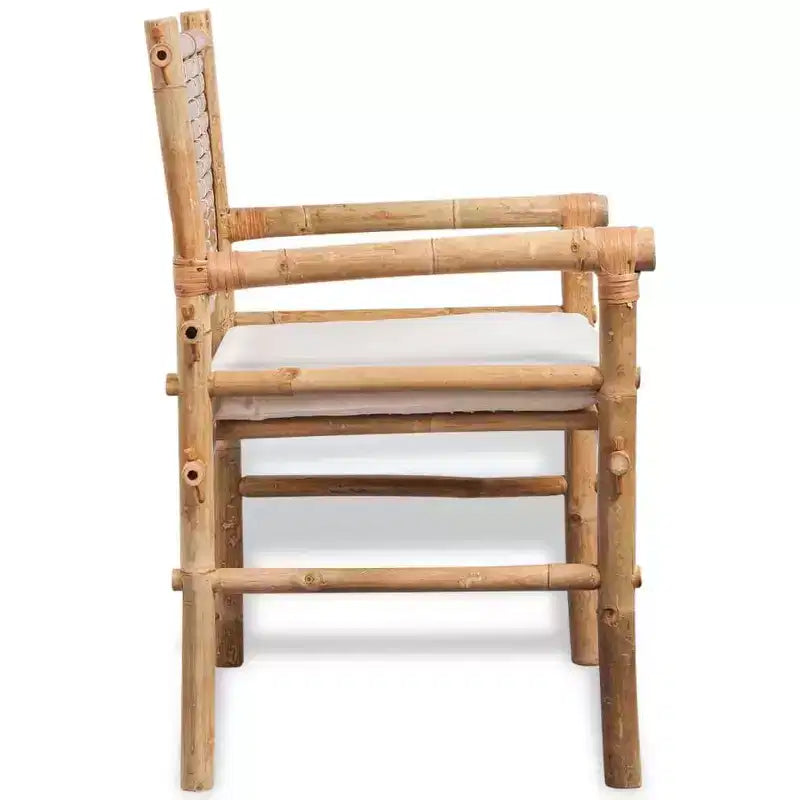 vidaXL Table et chaises de jardin Blanc Bambou, Coton, Polyester Petit