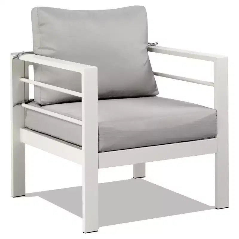 Ensemble de conversation d'extérieur Karl Home White de 4 pièces en aluminium avec coussins gris clair