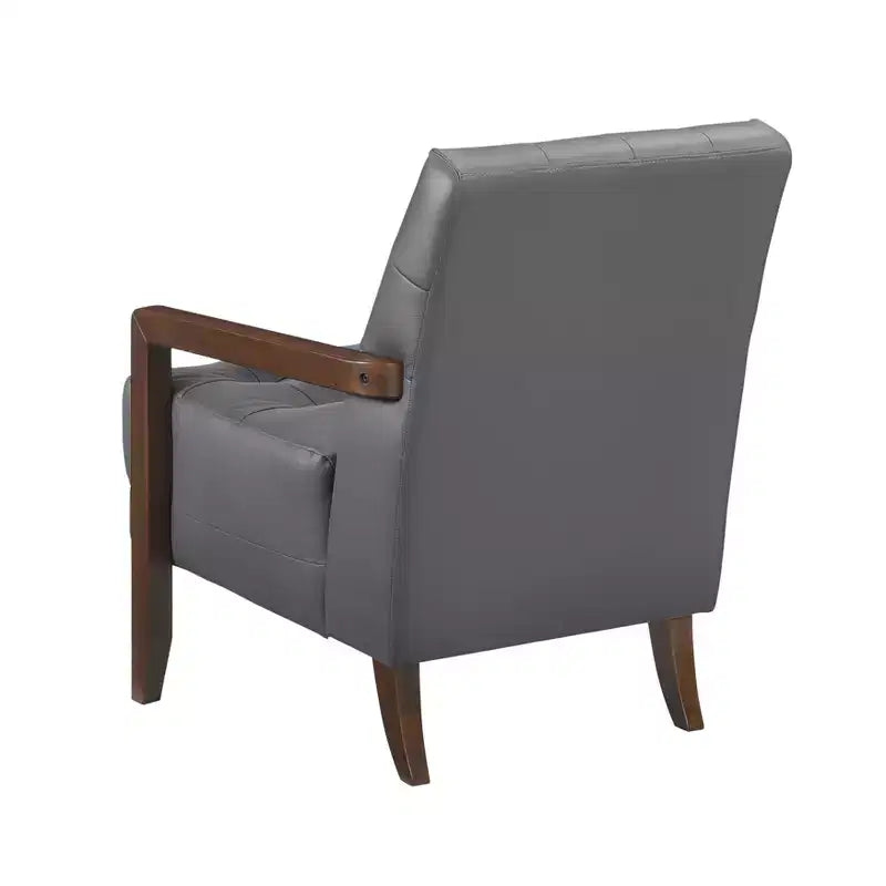 Fauteuil d'appoint confortable en cuir Okak, fauteuil de salon contemporain avec coussin touffeté rembourré, fauteuil en bois au fini noyer