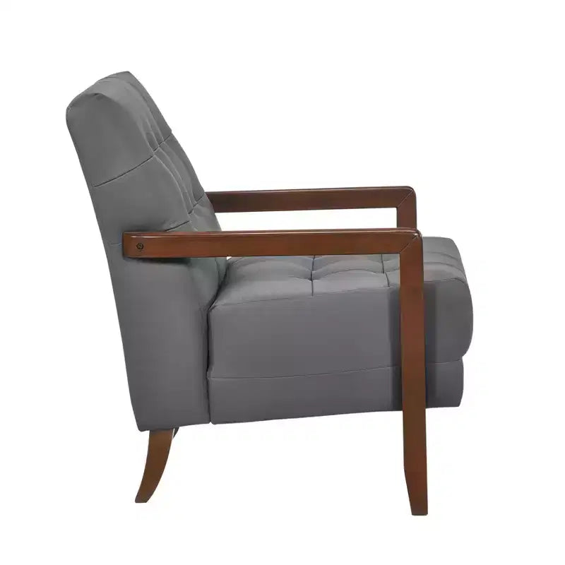 Fauteuil d'appoint confortable en cuir Okak, fauteuil de salon contemporain avec coussin touffeté rembourré, fauteuil en bois au fini noyer