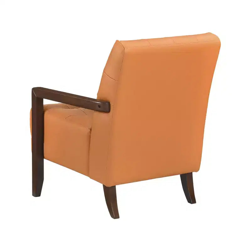 Fauteuil d'appoint confortable en cuir Okak, fauteuil de salon contemporain avec coussin touffeté rembourré, fauteuil en bois au fini noyer