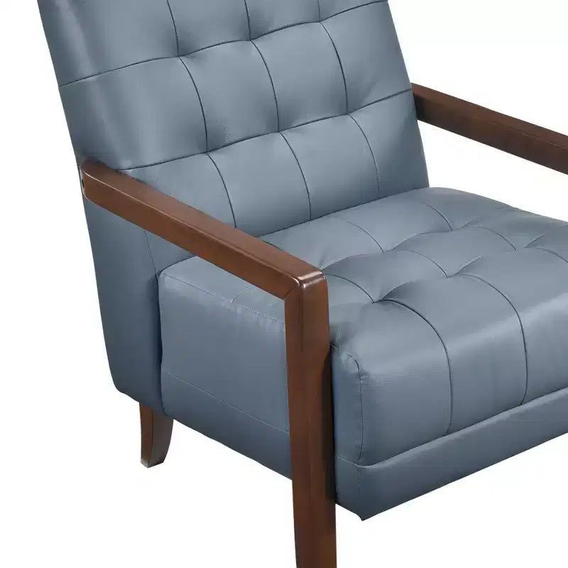 Fauteuil d'appoint confortable en cuir Okak, fauteuil de salon contemporain avec coussin touffeté rembourré, fauteuil en bois au fini noyer