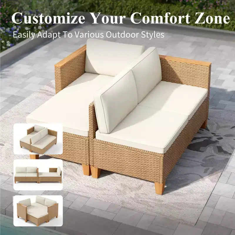 Captiva Designs Salon de conversation 3 pièces en osier pour patio avec table basse à plateau en bois