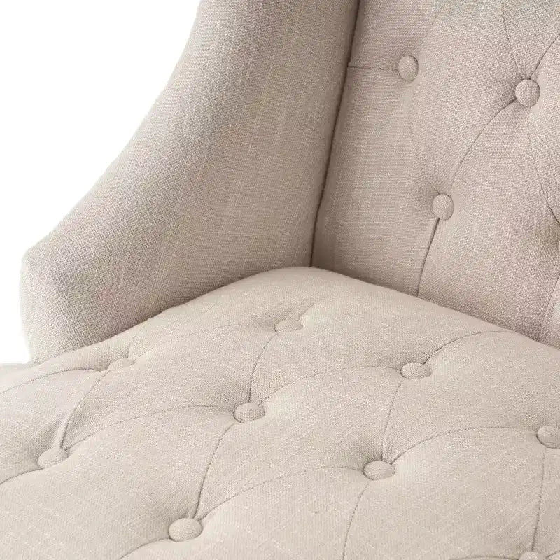 Fauteuil d'appoint élégant Okak avec boutons touffetés, fauteuil de salon avec coussin rembourré, fauteuil club avec pieds en bois, dossier haut pour salle de lecture, chambre à coucher, beige