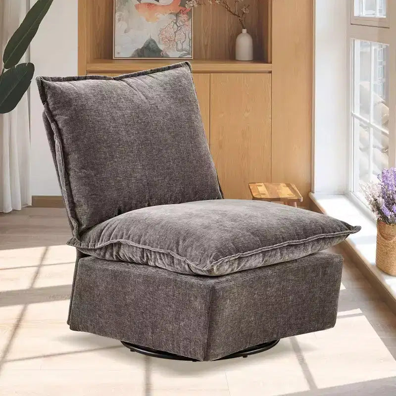 Okak Chenille 360 Degree Accent Swivel Chair with Removable Cushion Comfy Upholstered Single Sofa for Living Room Office Lounge