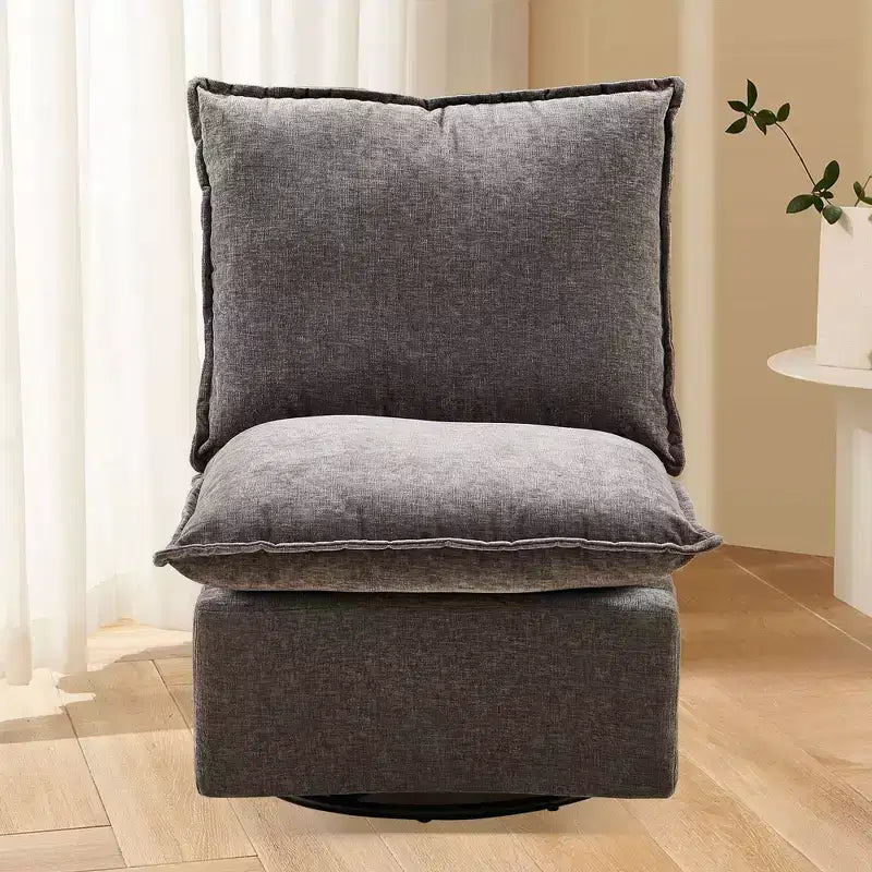 Okak Chenille 360 Degree Accent Swivel Chair with Removable Cushion Comfy Upholstered Single Sofa for Living Room Office Lounge
