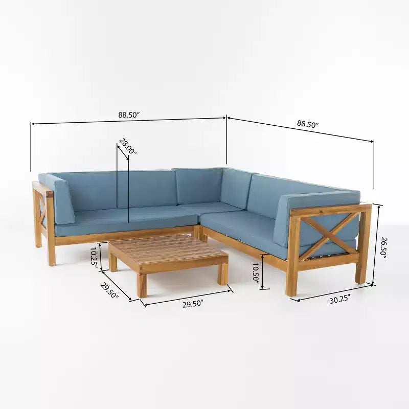 GDFStudio Keith - Ensemble de canapés de jardin modulables 5 places en bois d'acacia avec coussins résistants à l'eau
