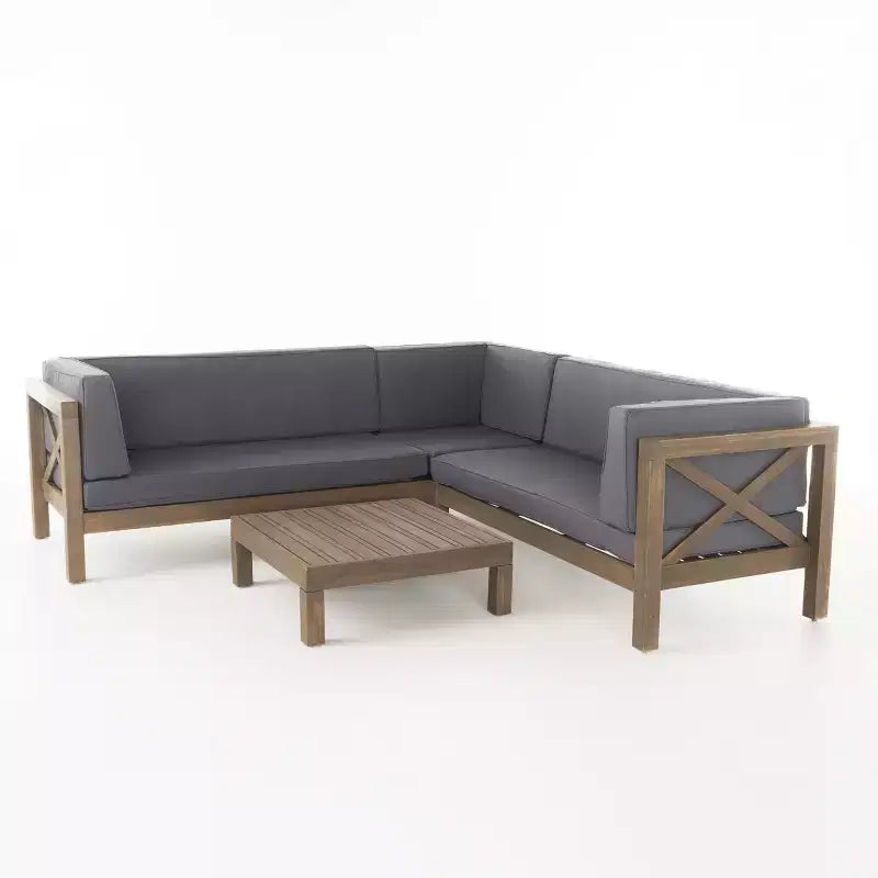 GDFStudio Keith - Ensemble de canapés de jardin modulables 5 places en bois d'acacia avec coussins résistants à l'eau