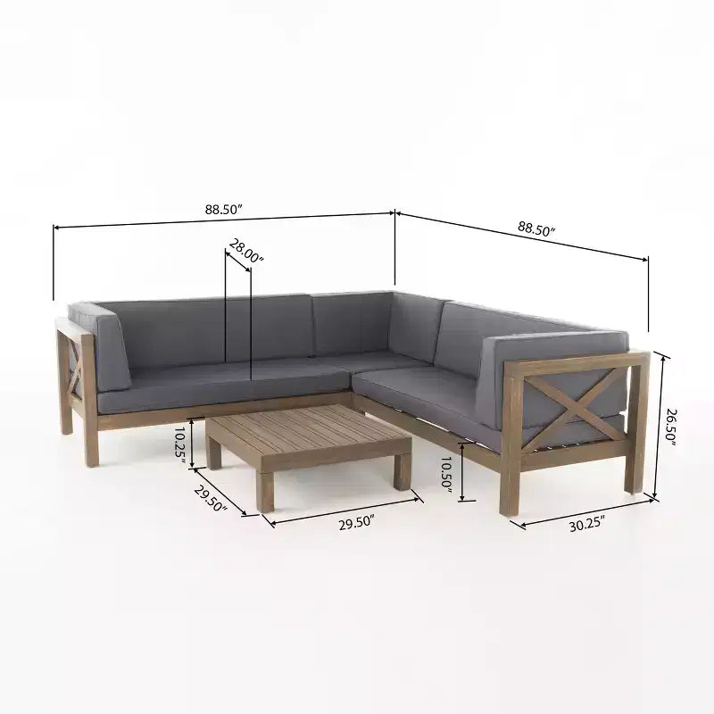 GDFStudio Keith - Ensemble de canapés de jardin modulables 5 places en bois d'acacia avec coussins résistants à l'eau