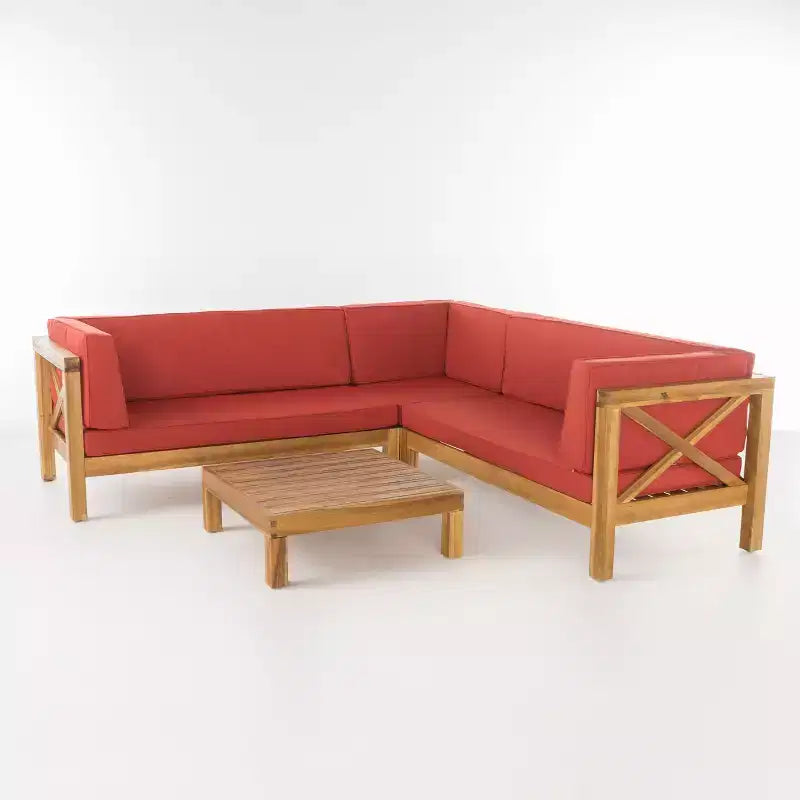 GDFStudio Keith - Ensemble de canapés de jardin modulables 5 places en bois d'acacia avec coussins résistants à l'eau