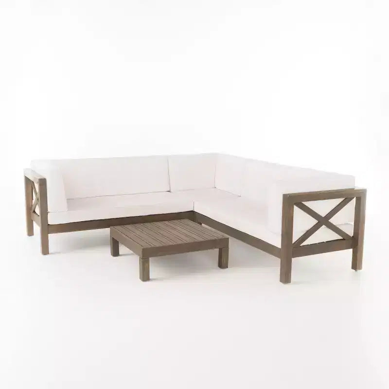 GDFStudio Keith - Ensemble de canapés de jardin modulables 5 places en bois d'acacia avec coussins résistants à l'eau
