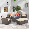 EROMMY Wicker/Rattan 7 - Person Seating Group with Fire Pit Table
