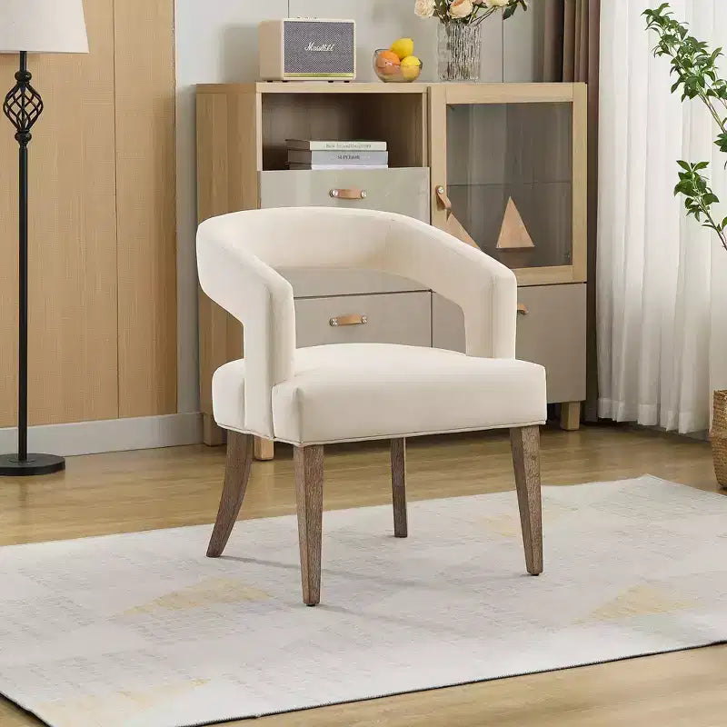 25.79W Modern Open Back Upholstered Accent Chair Barrel Chair with Weathered Solid Wood Legs, Dining Chair - ModernLuxe