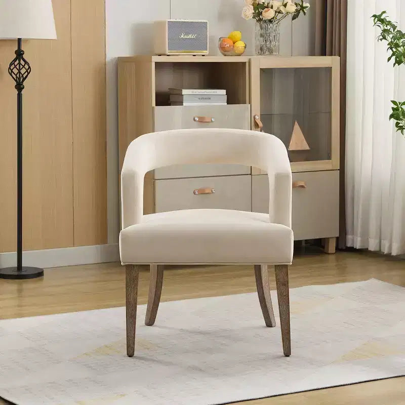 25.79W Modern Open Back Upholstered Accent Chair Barrel Chair with Weathered Solid Wood Legs, Dining Chair - ModernLuxe