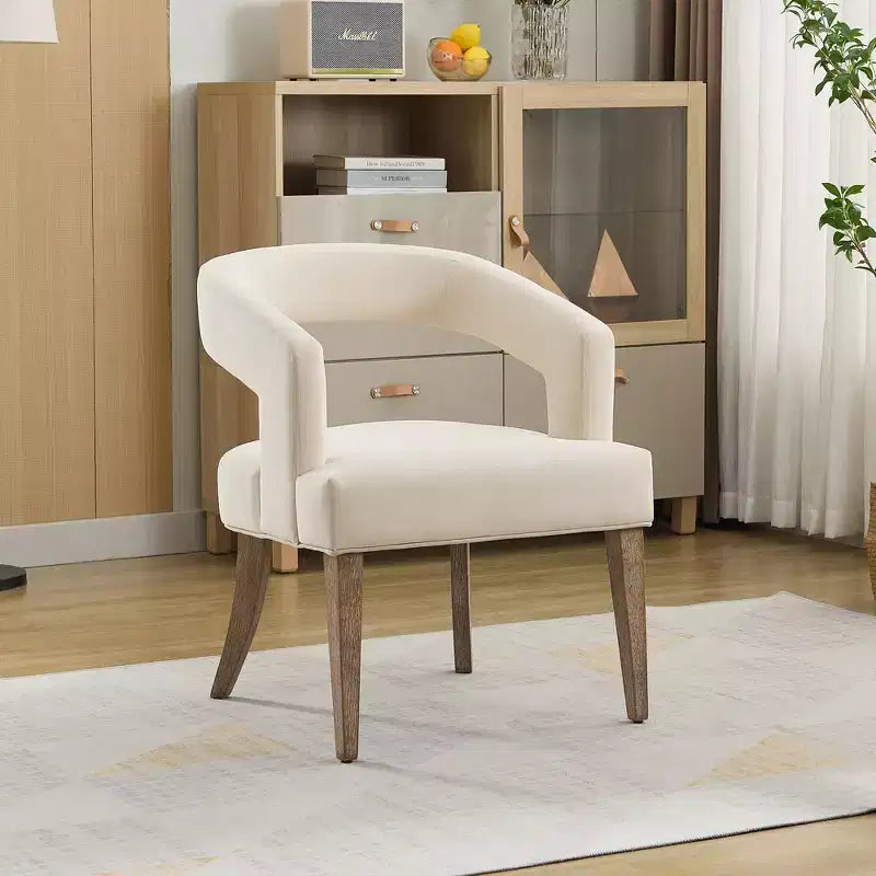 25.79W Modern Open Back Upholstered Accent Chair Barrel Chair with Weathered Solid Wood Legs, Dining Chair - ModernLuxe