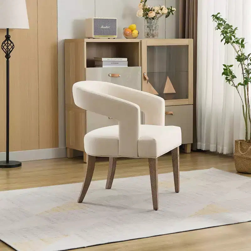 25.79W Modern Open Back Upholstered Accent Chair Barrel Chair with Weathered Solid Wood Legs, Dining Chair - ModernLuxe