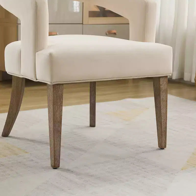 25.79W Modern Open Back Upholstered Accent Chair Barrel Chair with Weathered Solid Wood Legs, Dining Chair - ModernLuxe
