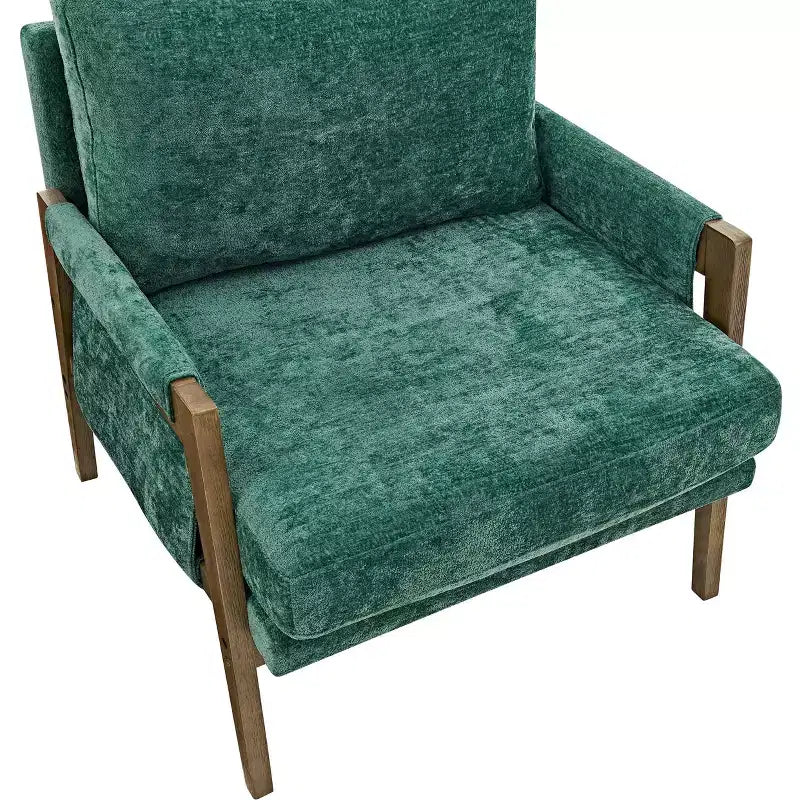 Okak Modern Velvet Accent Chair Living Room Chair with Upholstered Mid-Century Stylish Armchair with Rubber Wood Legs for Reading Room Bedroom