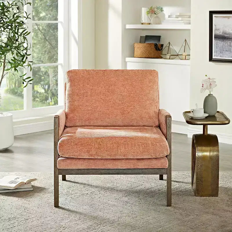 Okak Modern Velvet Accent Chair Living Room Chair with Upholstered Mid-Century Stylish Armchair with Rubber Wood Legs for Reading Room Bedroom