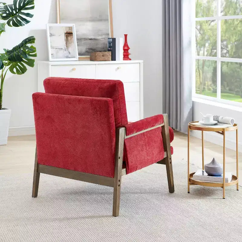 Okak Modern Velvet Accent Chair Living Room Chair with Upholstered Mid-Century Stylish Armchair with Rubber Wood Legs for Reading Room Bedroom