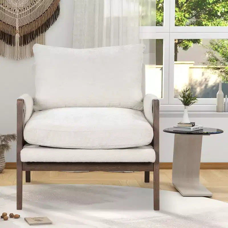 Okak Modern Velvet Accent Chair Living Room Chair with Upholstered Mid-Century Stylish Armchair with Rubber Wood Legs for Reading Room Bedroom