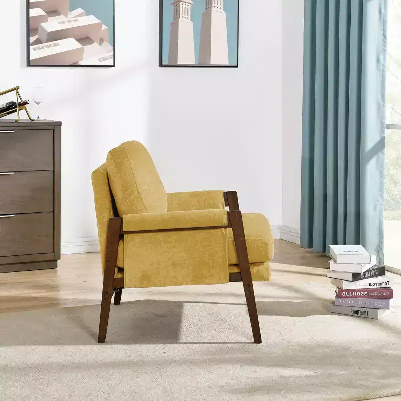 Okak Modern Velvet Accent Chair Living Room Chair with Upholstered Mid-Century Stylish Armchair with Rubber Wood Legs for Reading Room Bedroom
