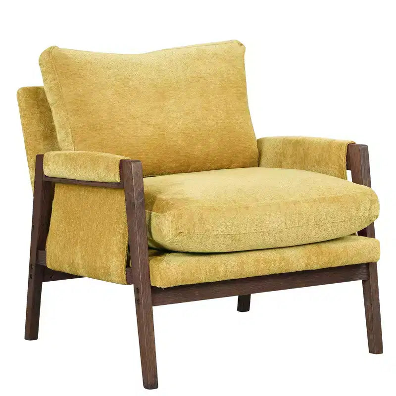 Okak Modern Velvet Accent Chair Living Room Chair with Upholstered Mid-Century Stylish Armchair with Rubber Wood Legs for Reading Room Bedroom