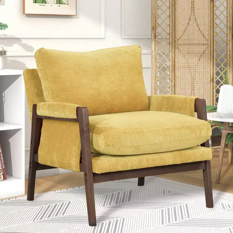 Okak Modern Velvet Accent Chair Living Room Chair with Upholstered Mid-Century Stylish Armchair with Rubber Wood Legs for Reading Room Bedroom