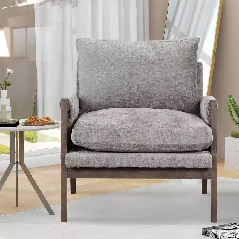 Okak Modern Velvet Accent Chair Living Room Chair with Upholstered Mid-Century Stylish Armchair with Rubber Wood Legs for Reading Room Bedroom