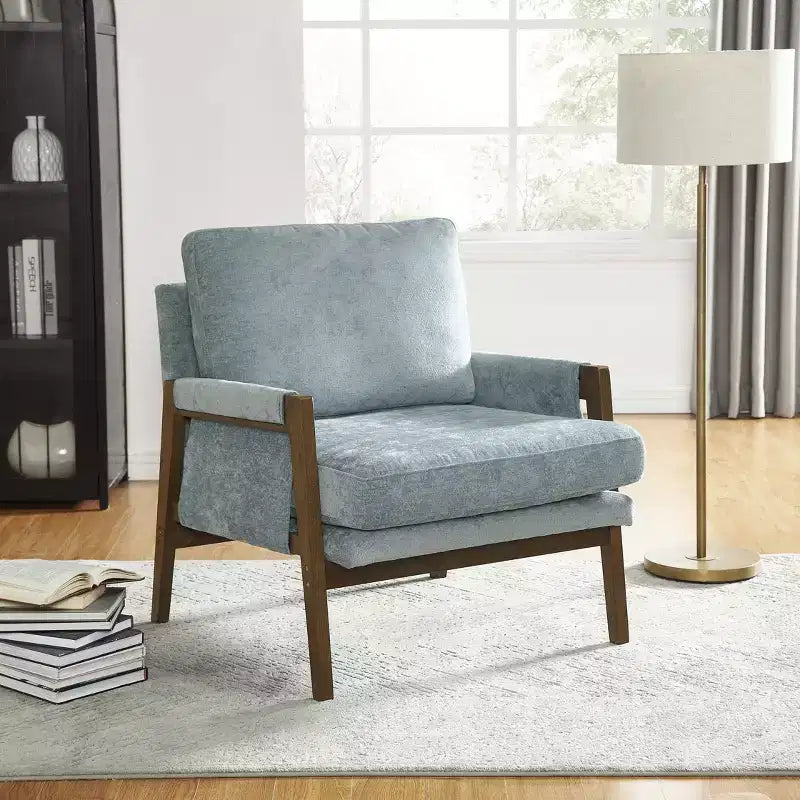 Okak Modern Velvet Accent Chair Living Room Chair with Upholstered Mid-Century Stylish Armchair with Rubber Wood Legs for Reading Room Bedroom