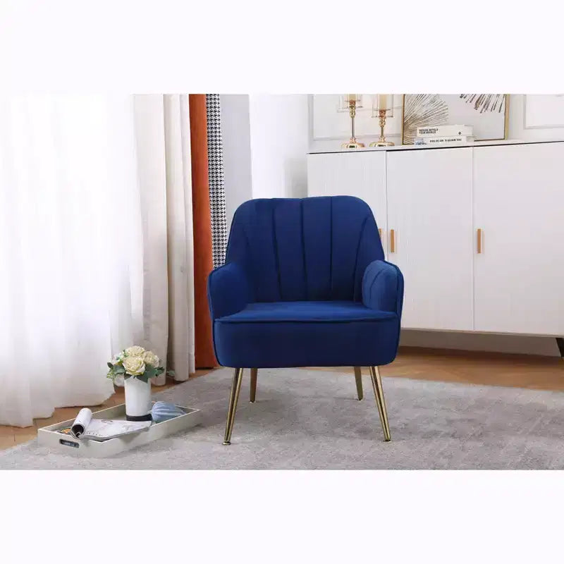 Okak Fauteuil d'appoint moderne en velours, fauteuil de salon rembourré de style mi-siècle avec pieds en bois dorés pour salle de lecture, chambre à coucher