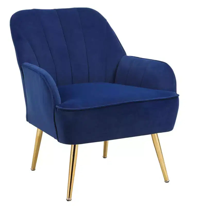 Okak Fauteuil d'appoint moderne en velours, fauteuil de salon rembourré de style mi-siècle avec pieds en bois dorés pour salle de lecture, chambre à coucher