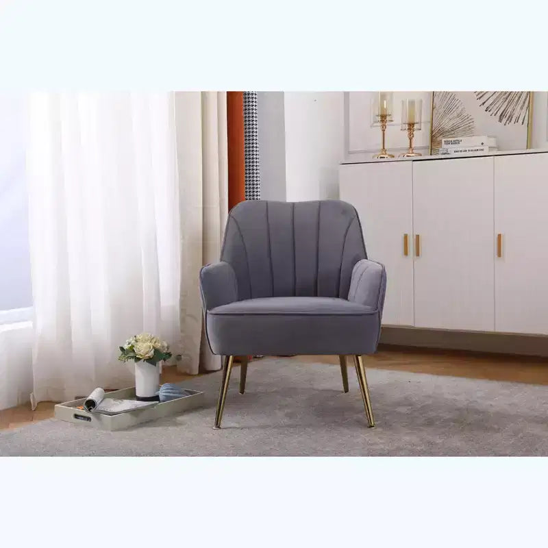 Okak Fauteuil d'appoint moderne en velours, fauteuil de salon rembourré de style mi-siècle avec pieds en bois dorés pour salle de lecture, chambre à coucher
