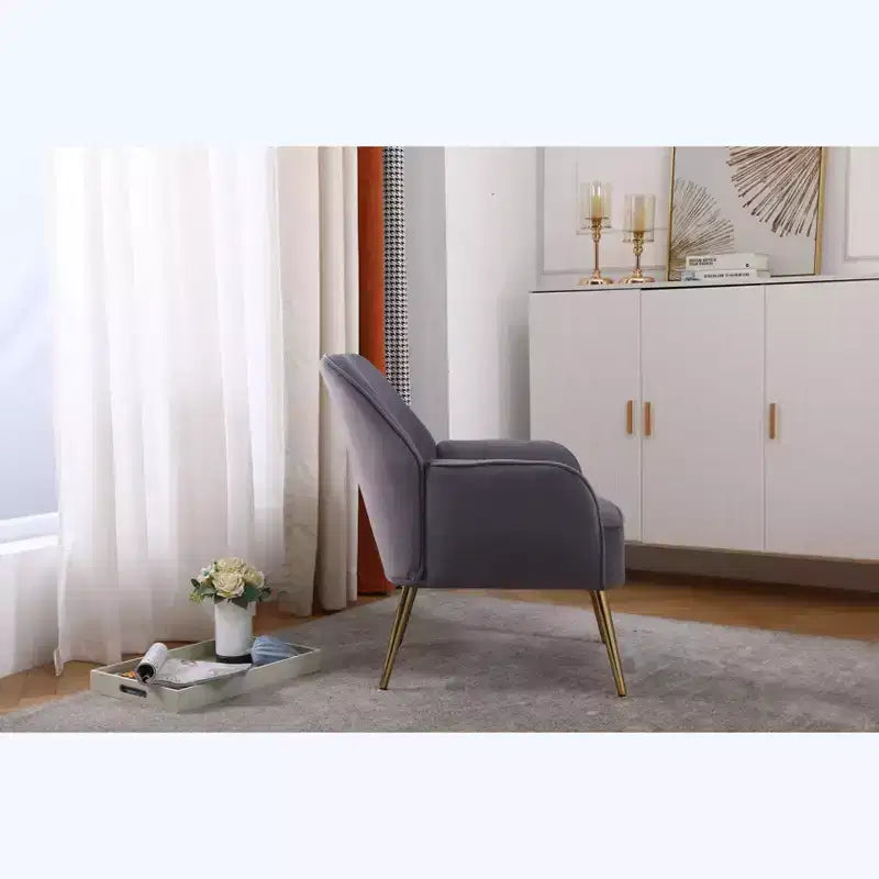 Okak Fauteuil d'appoint moderne en velours, fauteuil de salon rembourré de style mi-siècle avec pieds en bois dorés pour salle de lecture, chambre à coucher