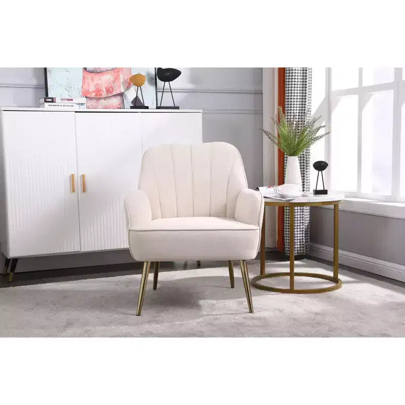 Okak Fauteuil d'appoint moderne en velours, fauteuil de salon rembourré de style mi-siècle avec pieds en bois dorés pour salle de lecture, chambre à coucher