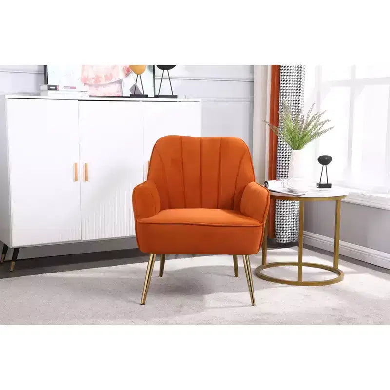 Okak Fauteuil d'appoint moderne en velours, fauteuil de salon rembourré de style mi-siècle avec pieds en bois dorés pour salle de lecture, chambre à coucher