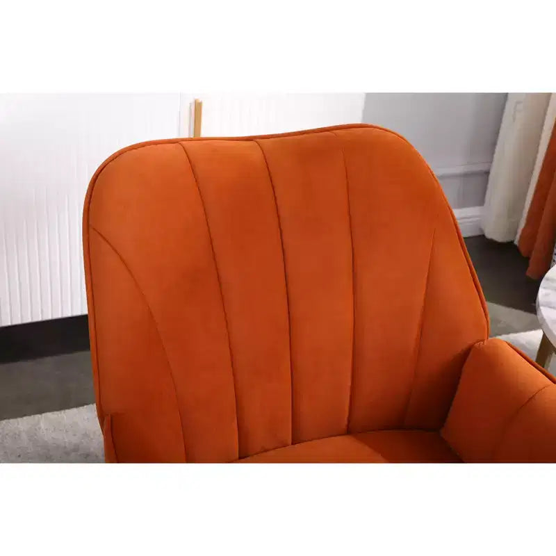 Okak Fauteuil d'appoint moderne en velours, fauteuil de salon rembourré de style mi-siècle avec pieds en bois dorés pour salle de lecture, chambre à coucher
