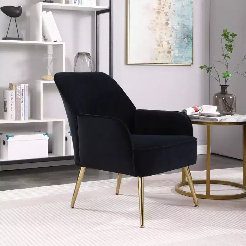 Okak Fauteuil d'appoint moderne en velours, fauteuil de salon rembourré de style mi-siècle avec pieds en bois dorés pour salle de lecture, chambre à coucher