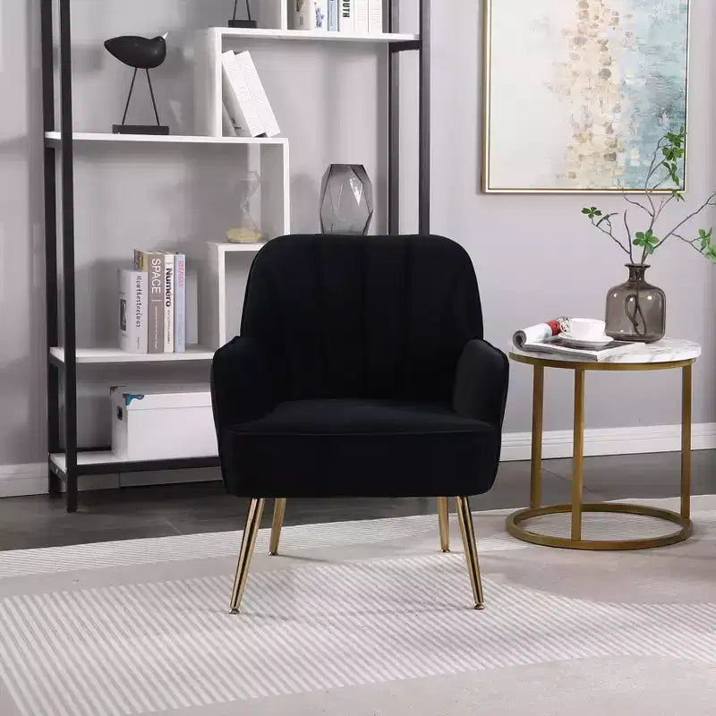 Okak Fauteuil d'appoint moderne en velours, fauteuil de salon rembourré de style mi-siècle avec pieds en bois dorés pour salle de lecture, chambre à coucher