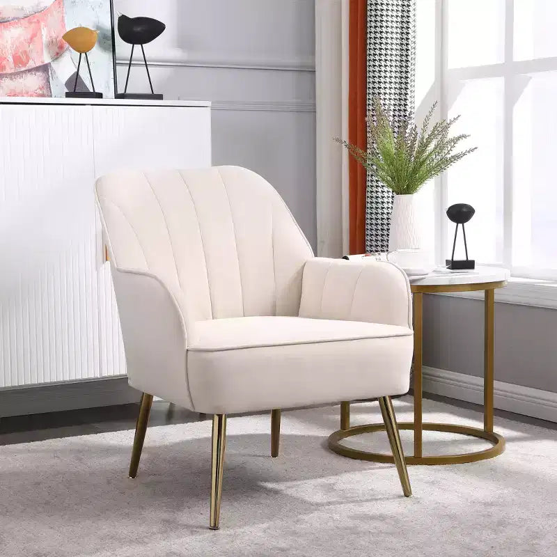 Okak Fauteuil d'appoint moderne en velours, fauteuil de salon rembourré de style mi-siècle avec pieds en bois dorés pour salle de lecture, chambre à coucher