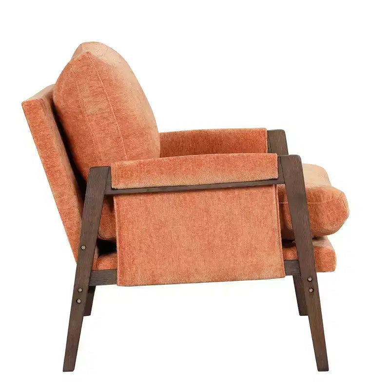 Fauteuil d'appoint en velours Okak Mid-Century Modern, fauteuil moelleux avec cadre en bois d'hévéa massif pour salon, chambre, bureau