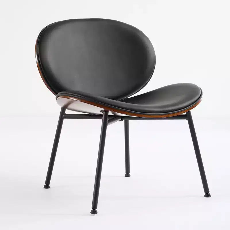 Okak Mid-Century Modern Shell Chair,Armless Accent Chair with Black PU Leather and Walnut Finish for Living Room,Office