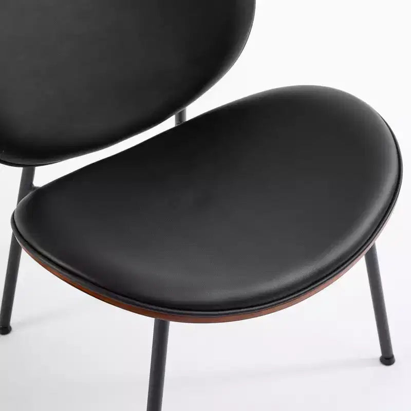 Okak Mid-Century Modern Shell Chair,Armless Accent Chair with Black PU Leather and Walnut Finish for Living Room,Office