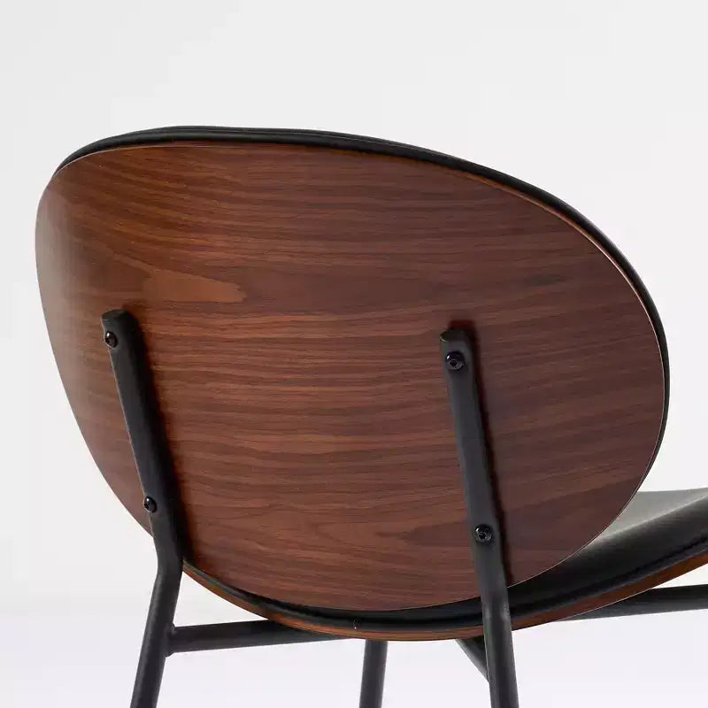 Okak Mid-Century Modern Shell Chair,Armless Accent Chair with Black PU Leather and Walnut Finish for Living Room,Office