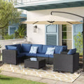 GDFStudio Hilary Modern 5 Seater PE Rattan and Iron Waterproof Upholstered Patio Conversation Set with Table