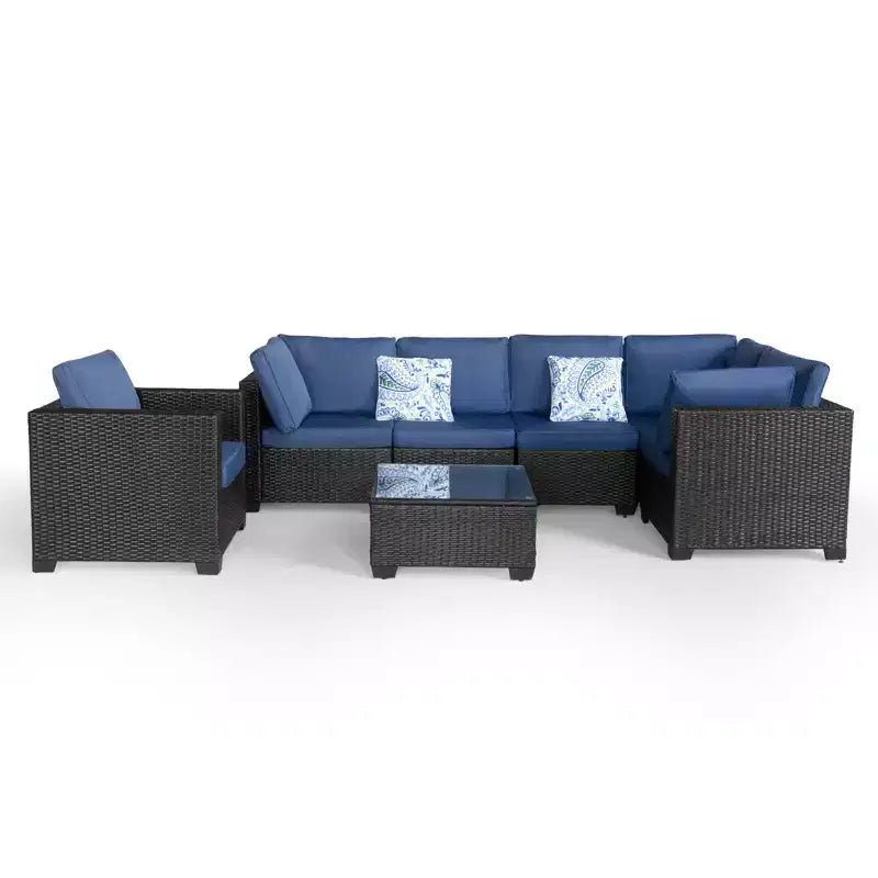 GDFStudio Hilary Ensemble de conversation de terrasse moderne 5 places en rotin PE et fer avec table et coussins imperméables