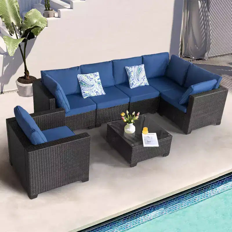GDFStudio Hilary Ensemble de conversation de terrasse moderne 5 places en rotin PE et fer avec table et coussins imperméables