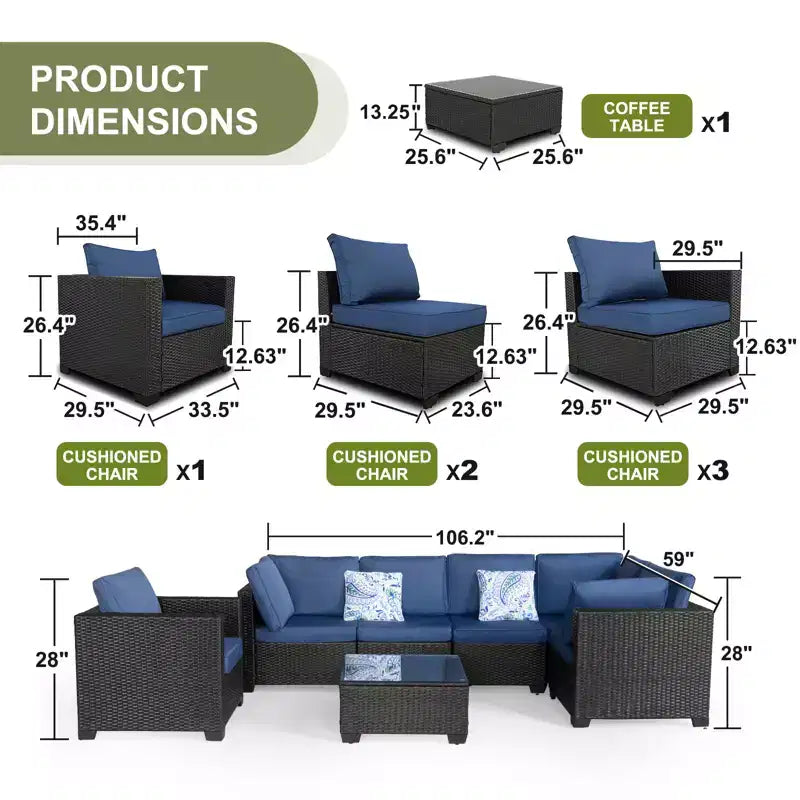 GDFStudio Hilary Ensemble de conversation de terrasse moderne 5 places en rotin PE et fer avec table et coussins imperméables